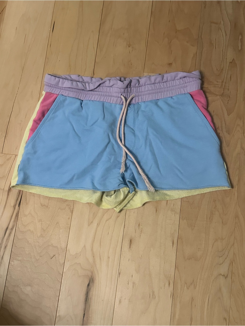 Beach Riot x Loveshake Fancy Pastel Colorblock Shorts in Blue, Lavender & Pink